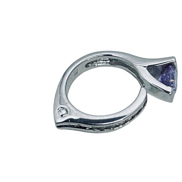 Silver Tone, Light Purple And Clear Rhinestones Statement Ring Signed Thailand ( - Picture 7 of 7